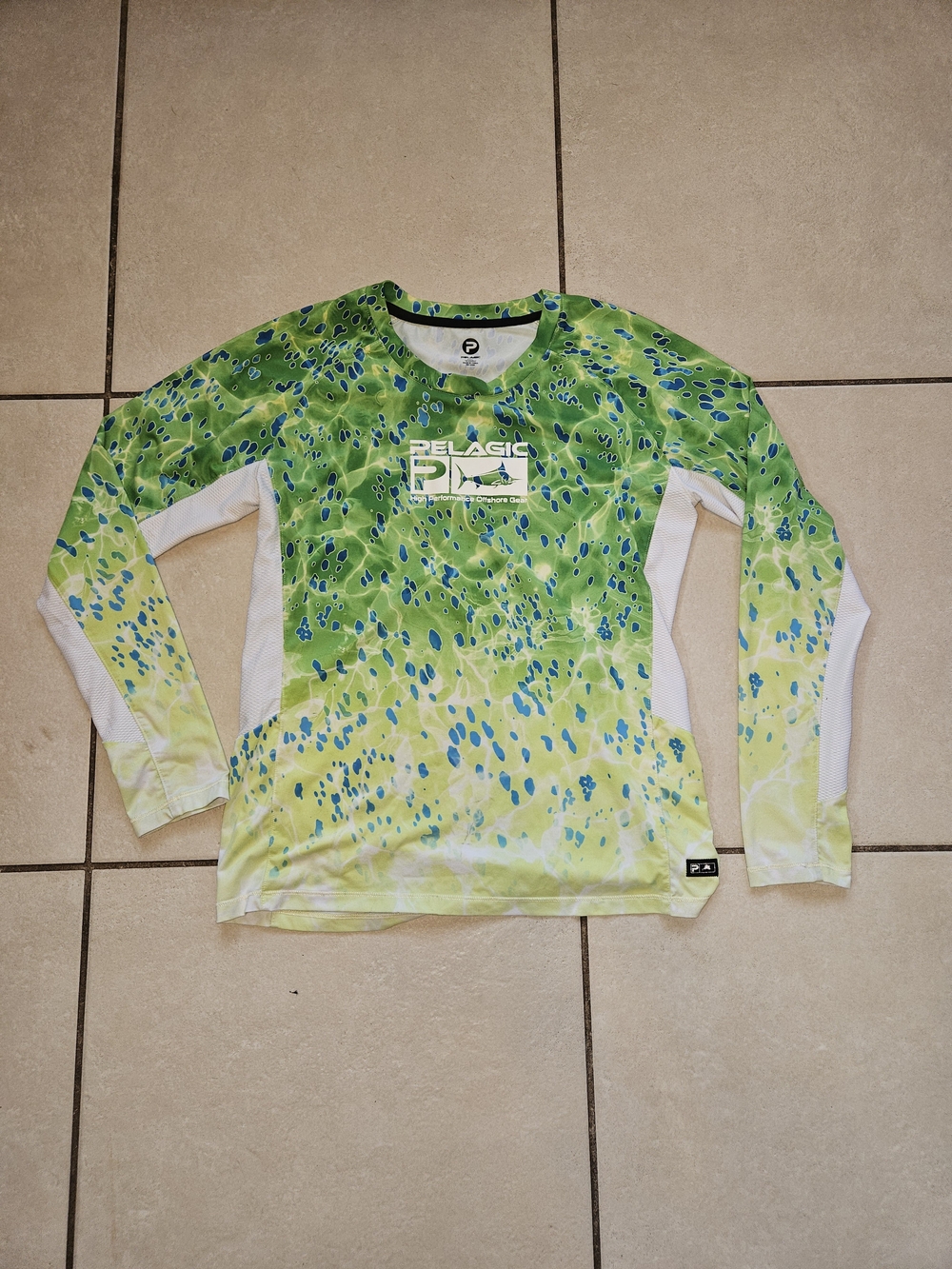 Pelagic Lime Green and Blue Speckled Long-Sleeve Performance Shirt